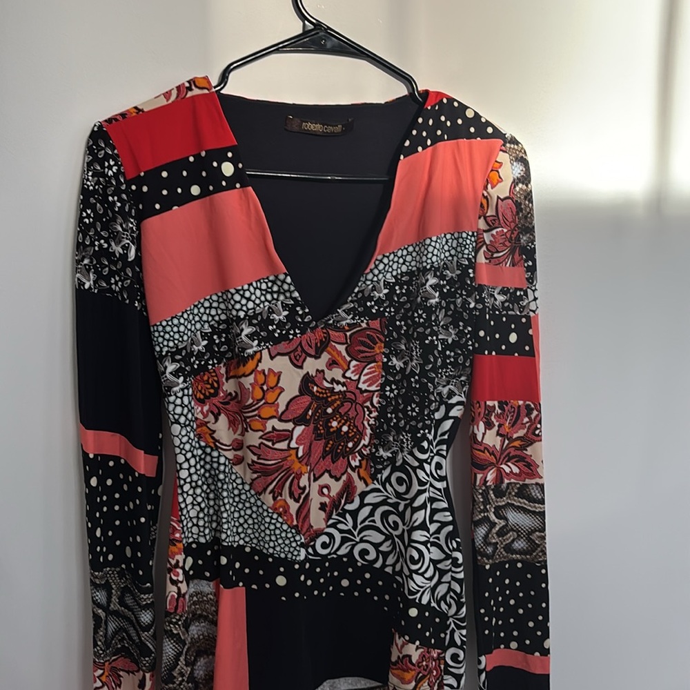 Roberto Cavalli Patchwork V-Neck Top Stretchy Eur… - image 2